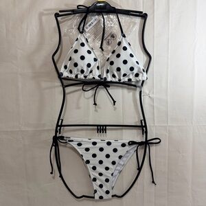 Women’s Black & White Polka Dot Triangle 2-Piece Bikini Set Med